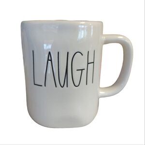 Rae Dunn Magenta White LAUGH Print Ceramic Coffee Mug